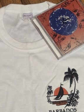 70s Matador White Barbados Graphic Tee - White with Black & Orange Print
